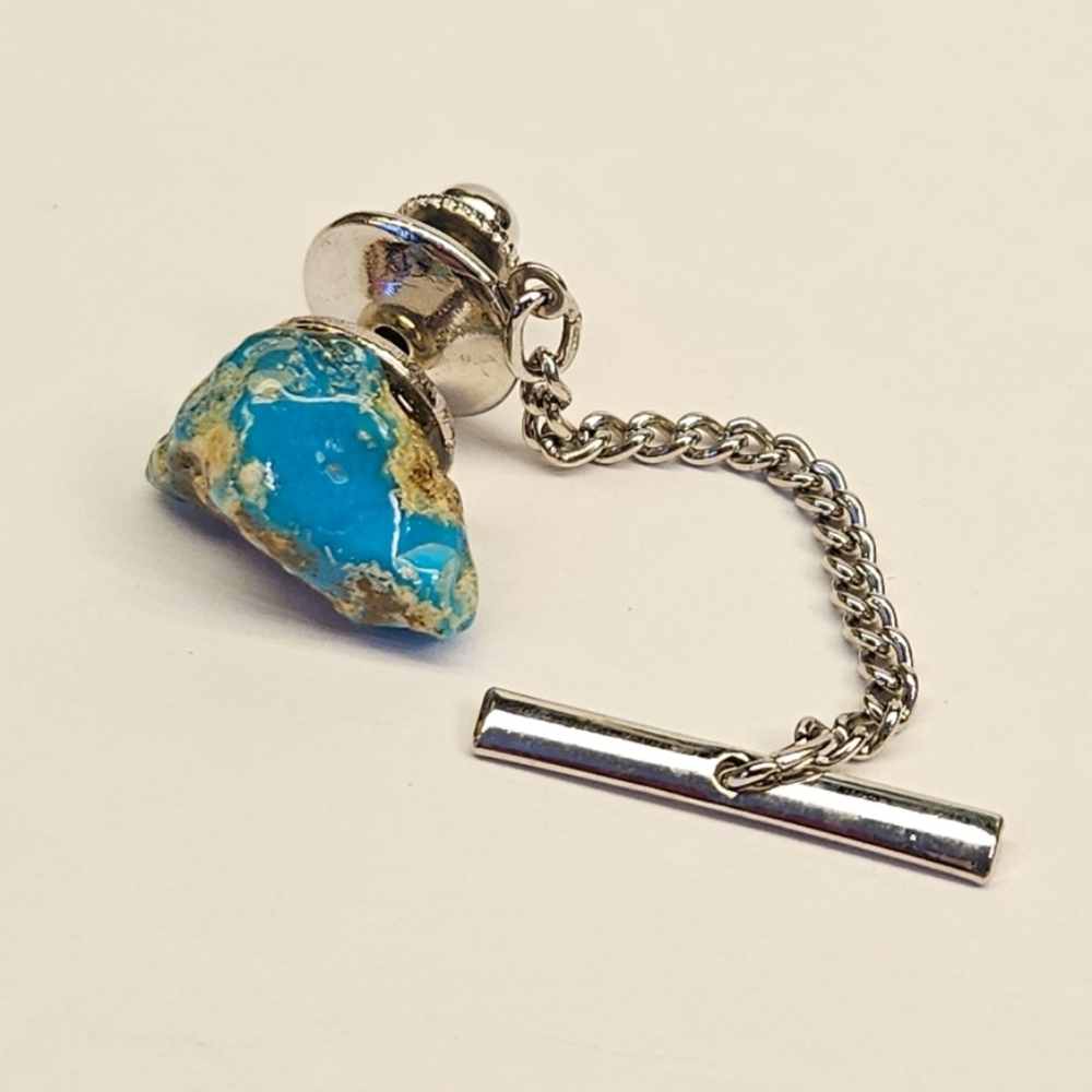 Silver Chain Tie Tack with Blue Stone